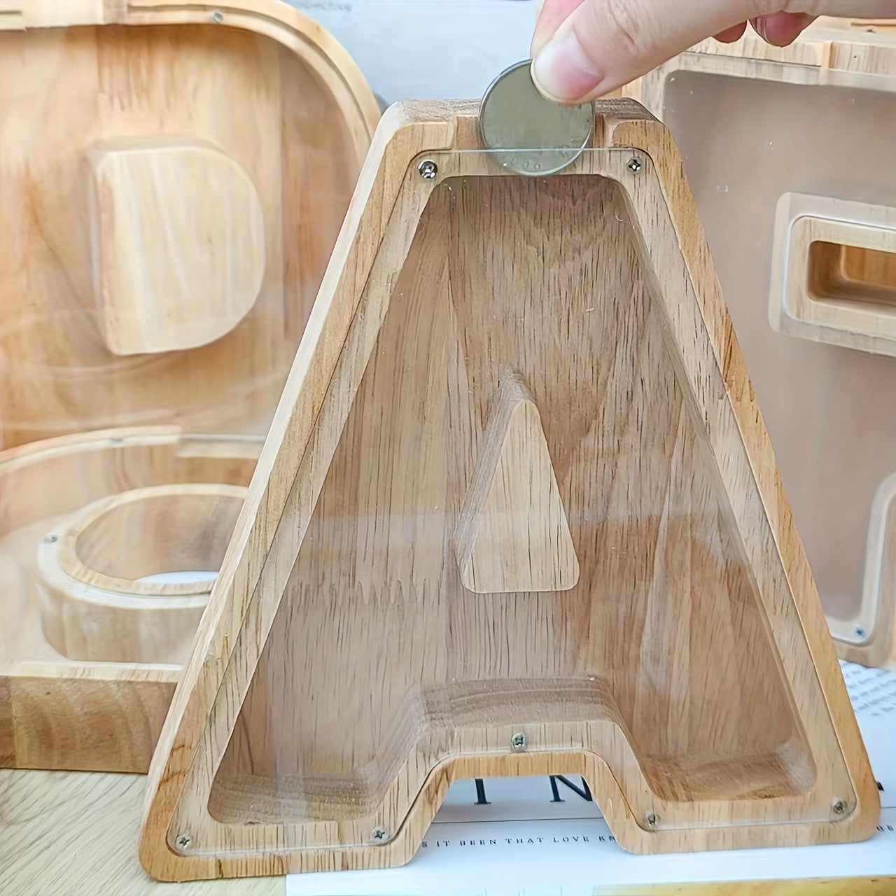 Set de letras del alfabeto en madera personalizadas con 26 bloques transparentes de la A a la Z para regalos y decoración del hogar