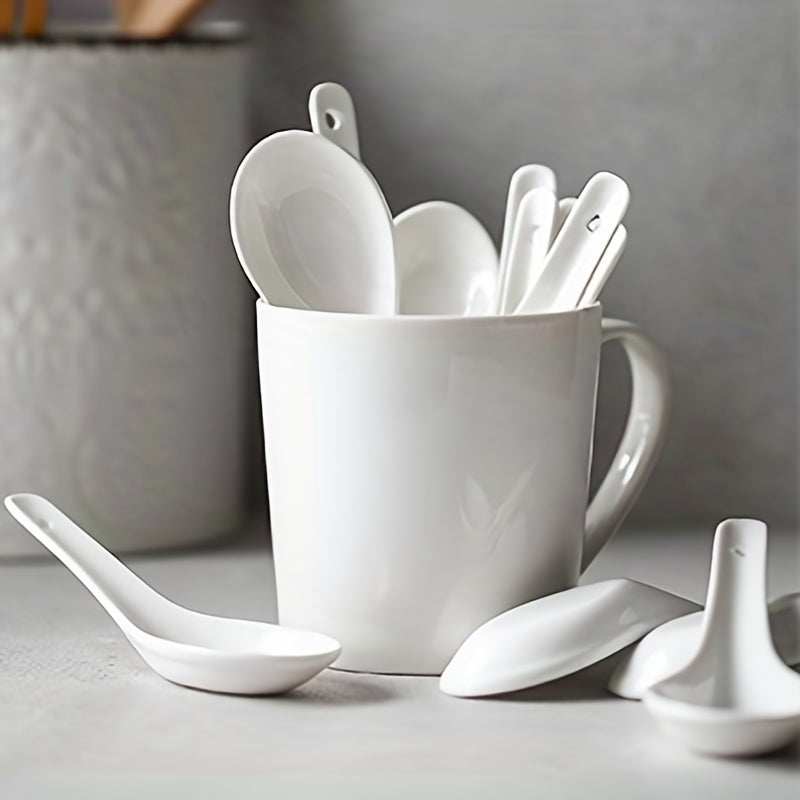 6-Piece White Ceramic Soup Spoon Set Microwave Oven Dishwasher Safe