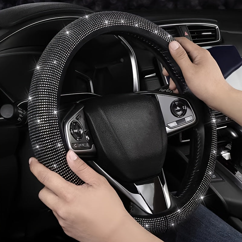 Sparkling Rhinestone Steering Wheel Cover 38cm Synthetic Fiber All-Season