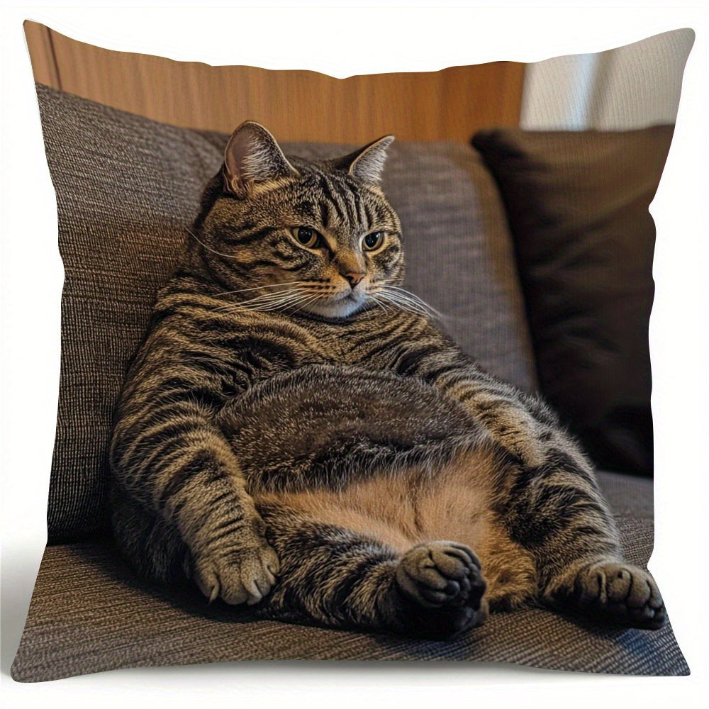 Double-Sided Cat Throw Pillow Cover Winter Decor Sofa Cushion Cover Christmas Thanksgiving Polyester 18x18