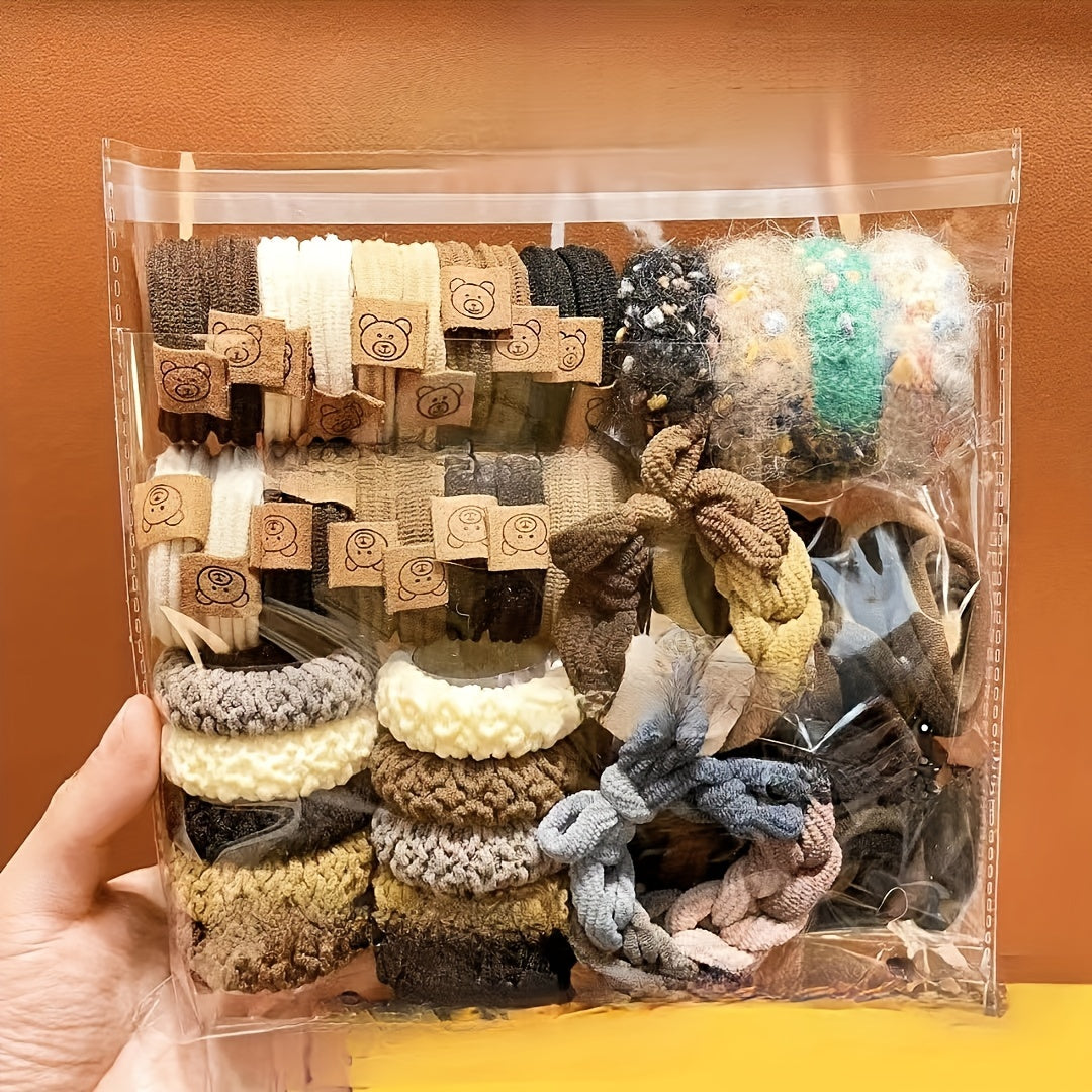 Set of 86 Fabric Hair Ties for Women and Girls, Vibrant Ponytail Holders, Minimalist Hair Accessories