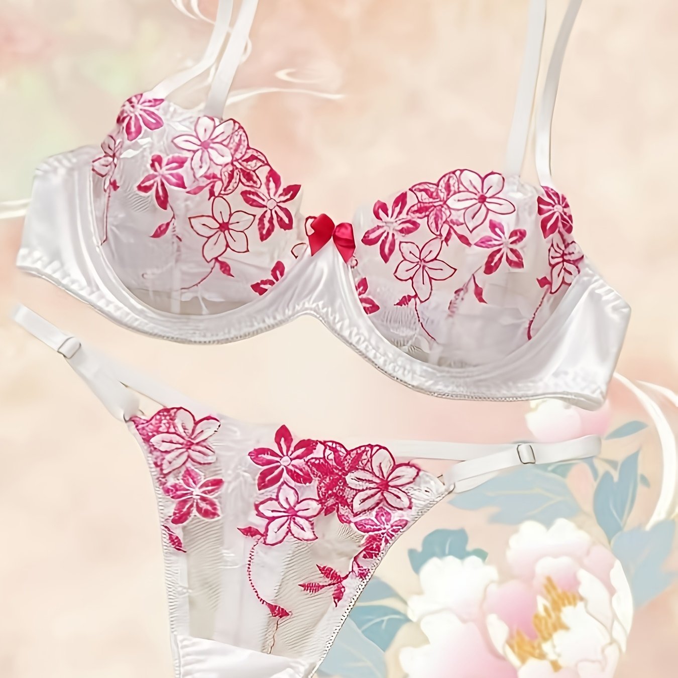 Women's Floral Embroidered Lingerie Set Polyester Elastane Medium Support Underwire Bra