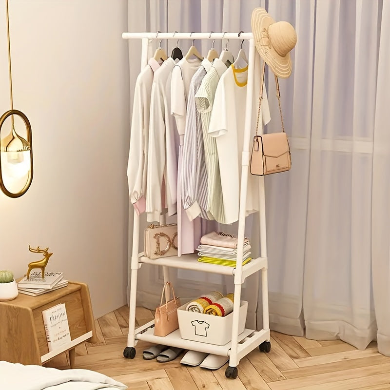 Multifunctional Rolling Clothes Hanger with Shelf for Bedroom Organization