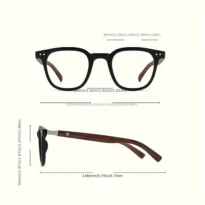 Wood Grain Accented Square Plastic Sunglasses with Anti-Reflective Lenses for Outdoor Activities and Cycling