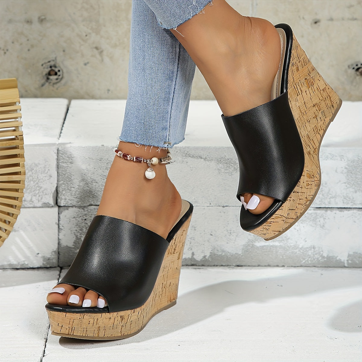 Women's Wedge Sandals Open Toe Slip-On Summer Platform Peep Toe Strappy