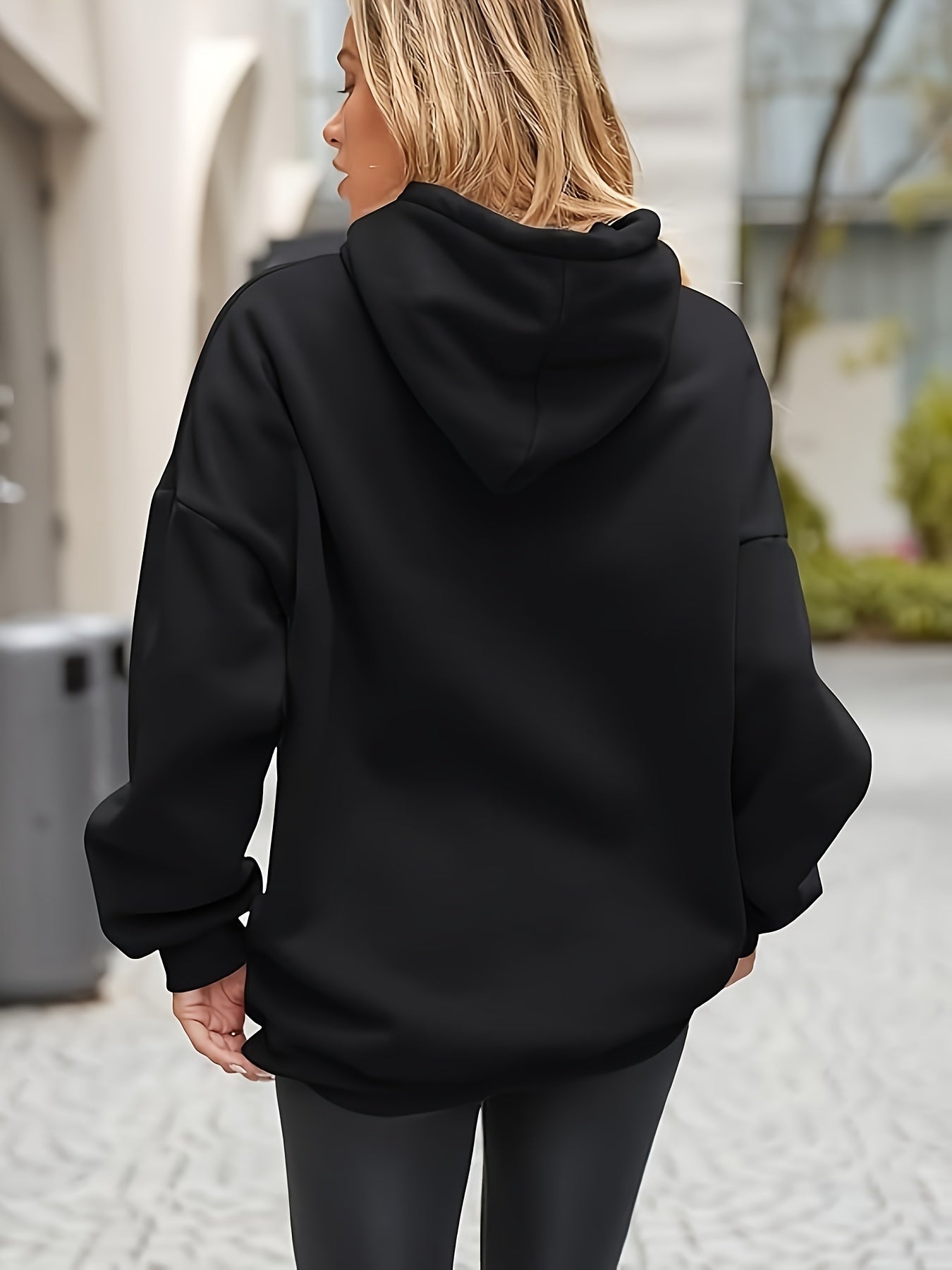 Plus Size Women Hoodie Solid Color Long Sleeve Casual Sweatshirt