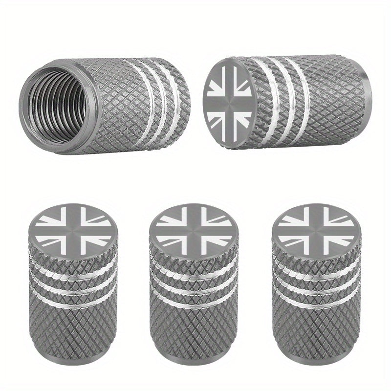 5pcs Aluminum Tire Valve Caps Black White Star Leakproof Corrosion-Resistant