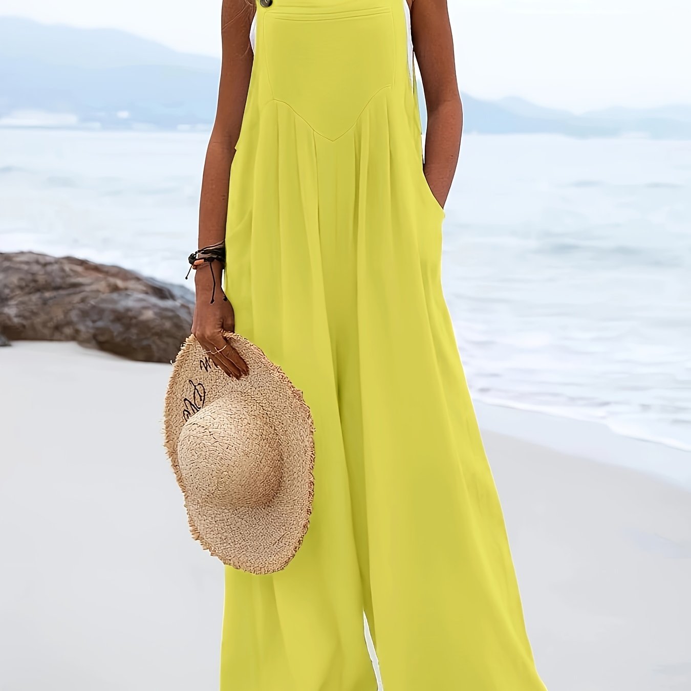 Women's Sleeveless Jumpsuit with Stretchy Polyester Spandex Blend for Spring Summer Fall