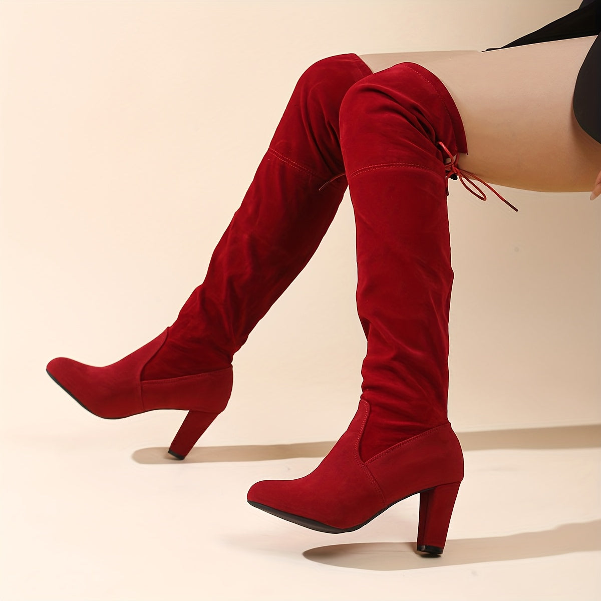 Women's Plus Size Over-the-Knee High Heels Chunky Block Heels Pointed Toe Stylish Dress Shoes