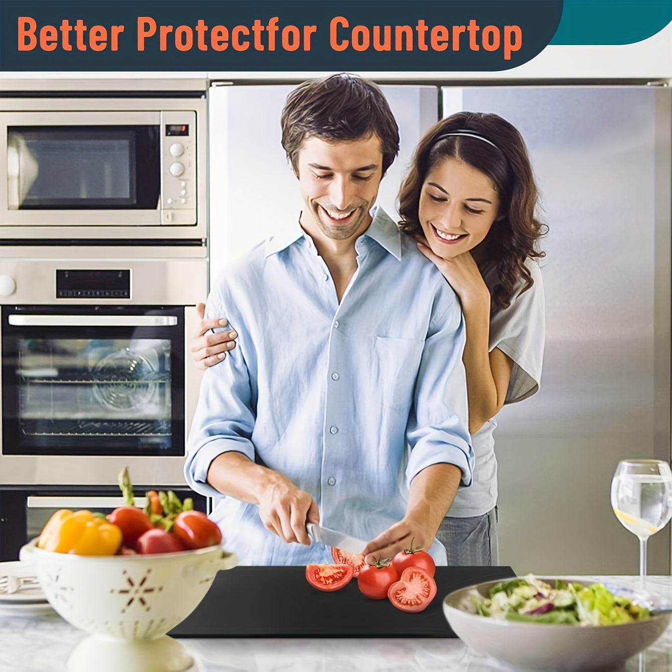 Large Black Cutting Board with Lip Edge Non-Slip Kitchen Countertop