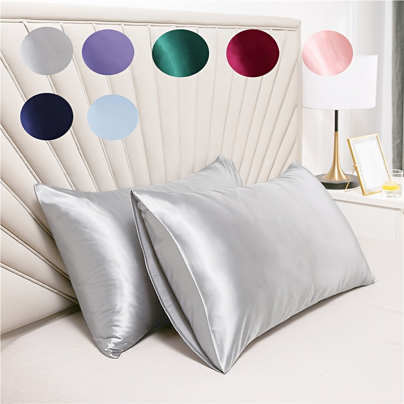 Queen Size Satin Pillowcases Set of 2 Light Gray Blackish Green Envelope Closure