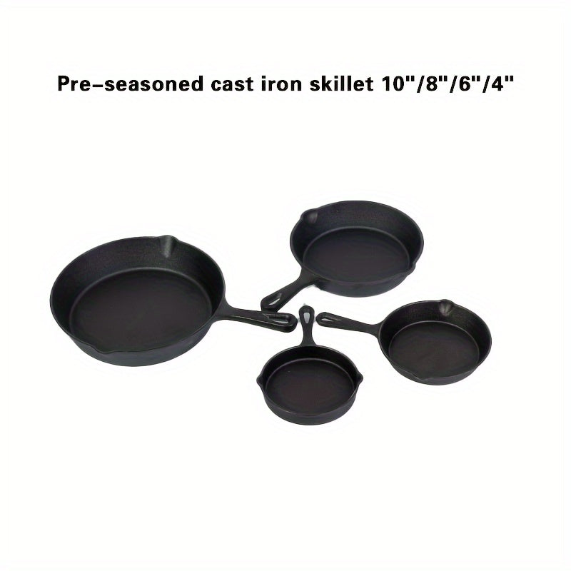 Cast Iron Skillet Set 4-Piece Pre-Seasoned Indoor Outdoor Cookware