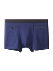 Men's Travel Underwear with Large Pockets Square Cut Double Zipper Cotton Spandex