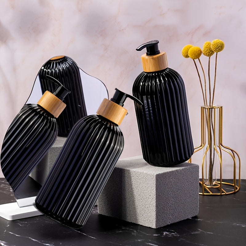 500ml Plastic Dish Soap Dispenser Set with Bamboo Pump for Kitchen Bathroom