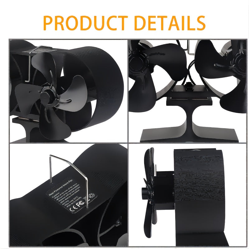 Wood Stove Fan Dual Motors 8 Blades Heat-Powered Fireplace Heater Accessory