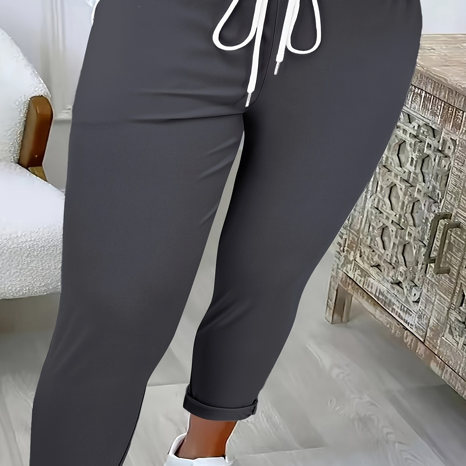 Pantalones largos ajustados para mujeres talla plus, casual, negros