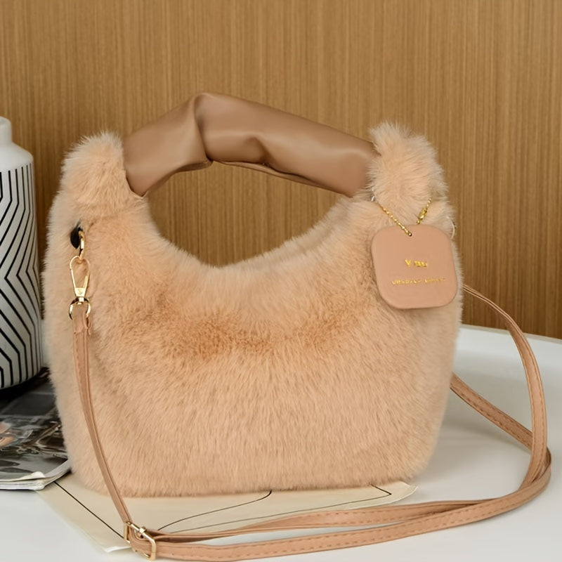 Faux Fur Crossbody Bag for Women with Zipper Closure and Soft Plush Material