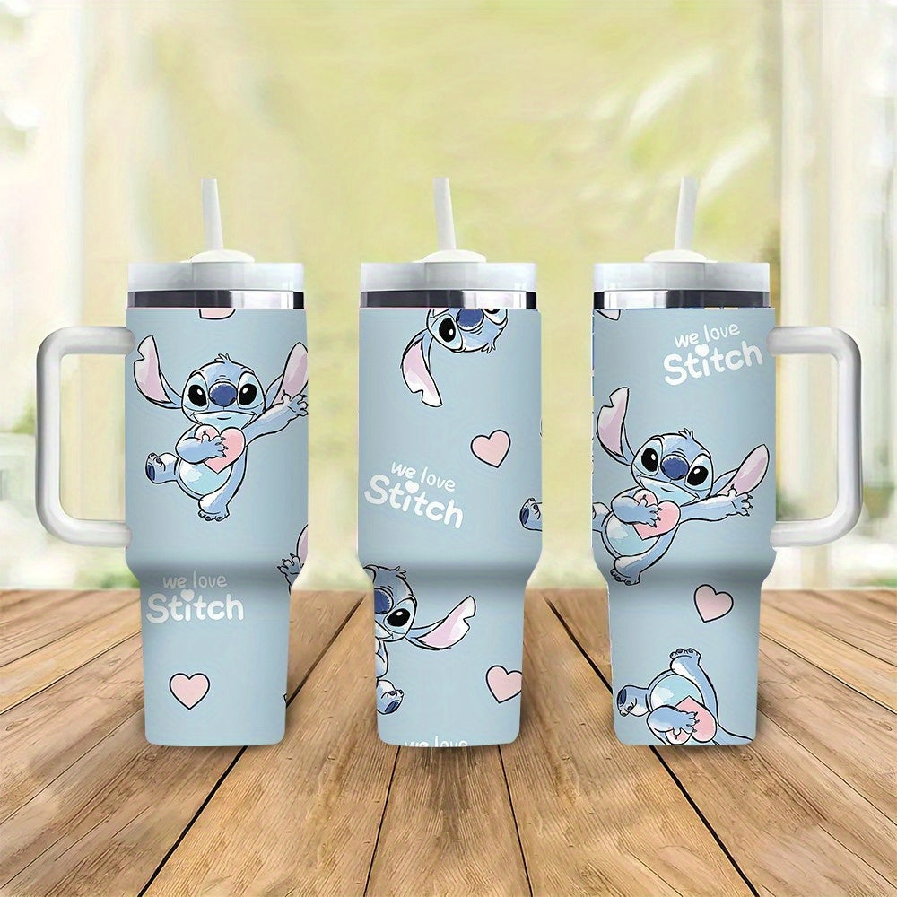 Disney Stitch 40oz zanglamas po'latdan yasalgan suv shishasi, qopqoq va solgich bilan, oqimga chidamli, ikki devorli vakuum izolyatsiyalangan, katta sig'imli, sayohat uchun mukammal.