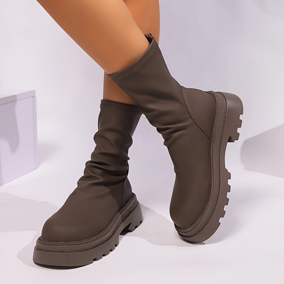 Women Chunky Platform Ankle Boots Faux Leather Cushioned Sole Black