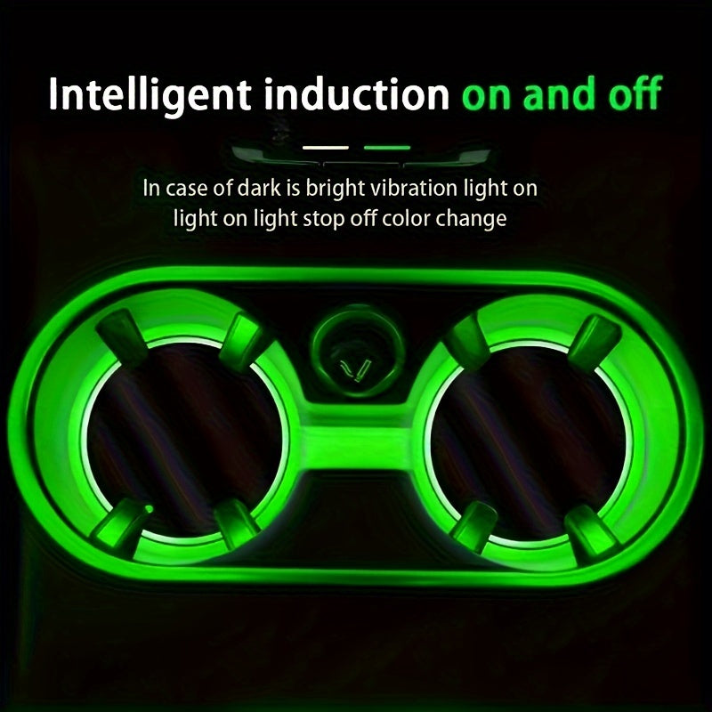 LED Car Cup Holder Neon Light Intelligent Sensing Colorful Atmosphere Light with 7 Colors