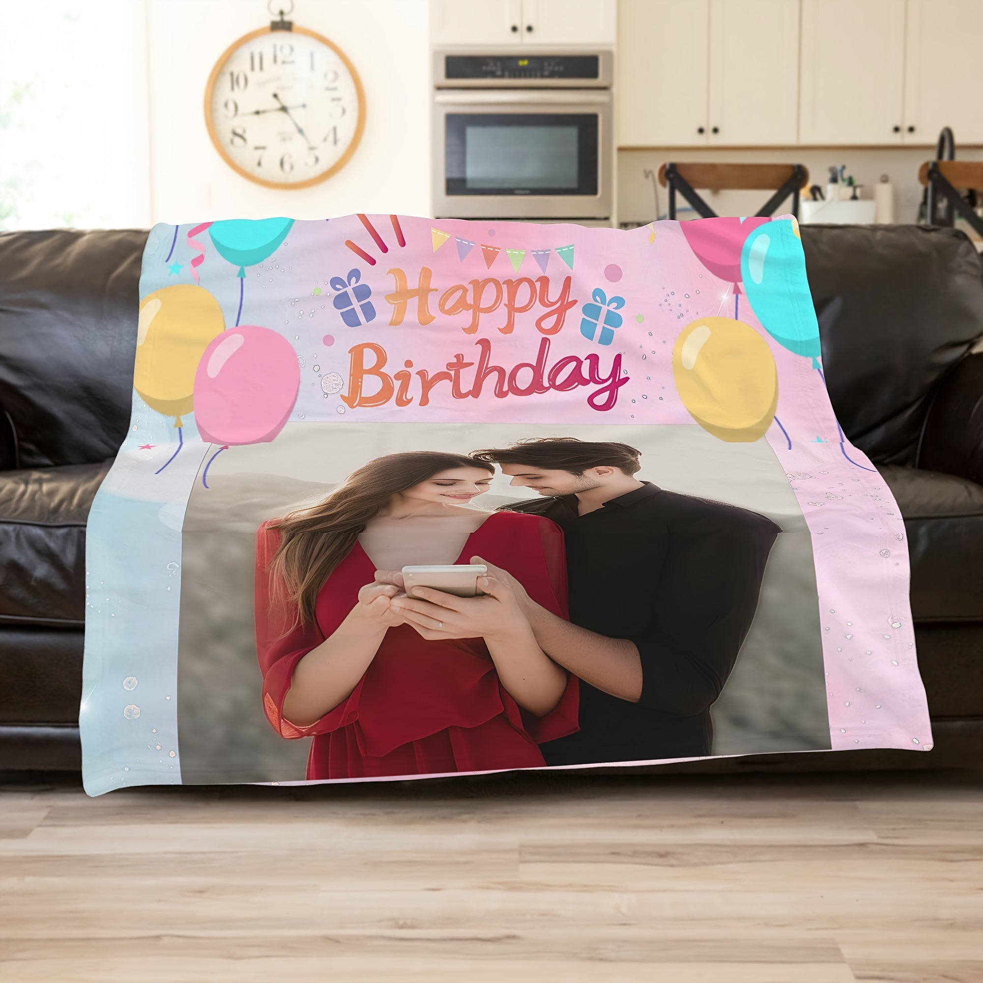 Personalized Photo Blanket with Balloons and Happy Birthday Message for Kids