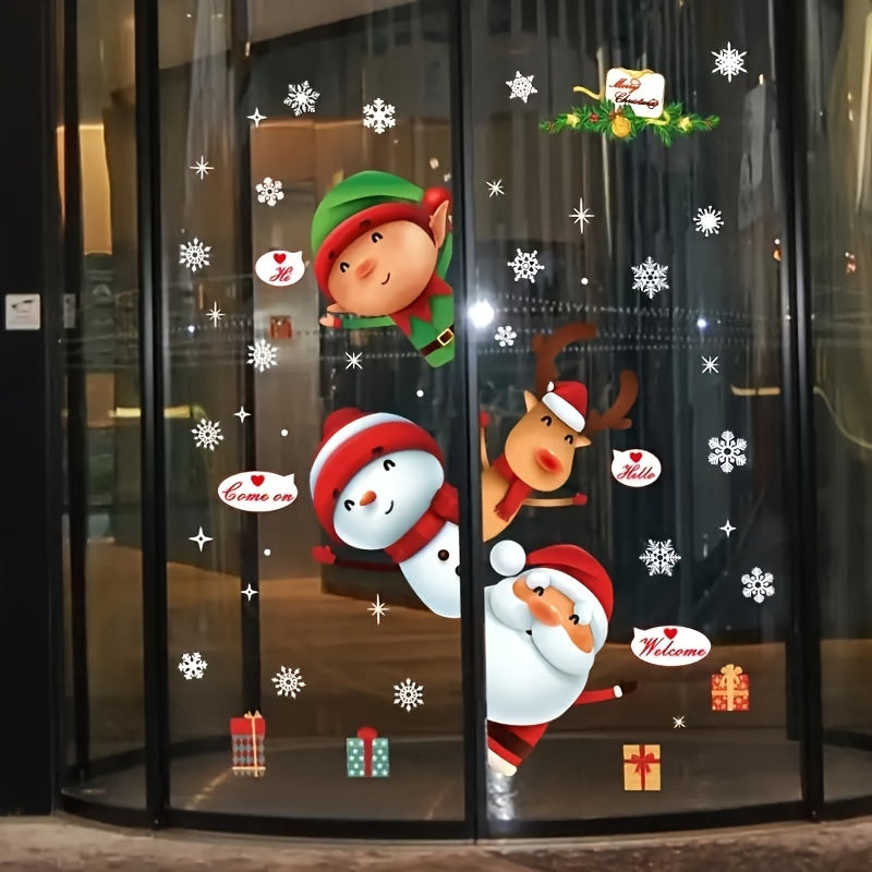 Christmas Window Decals Reusable Plastic Stickers Santa Snowman Reindeer