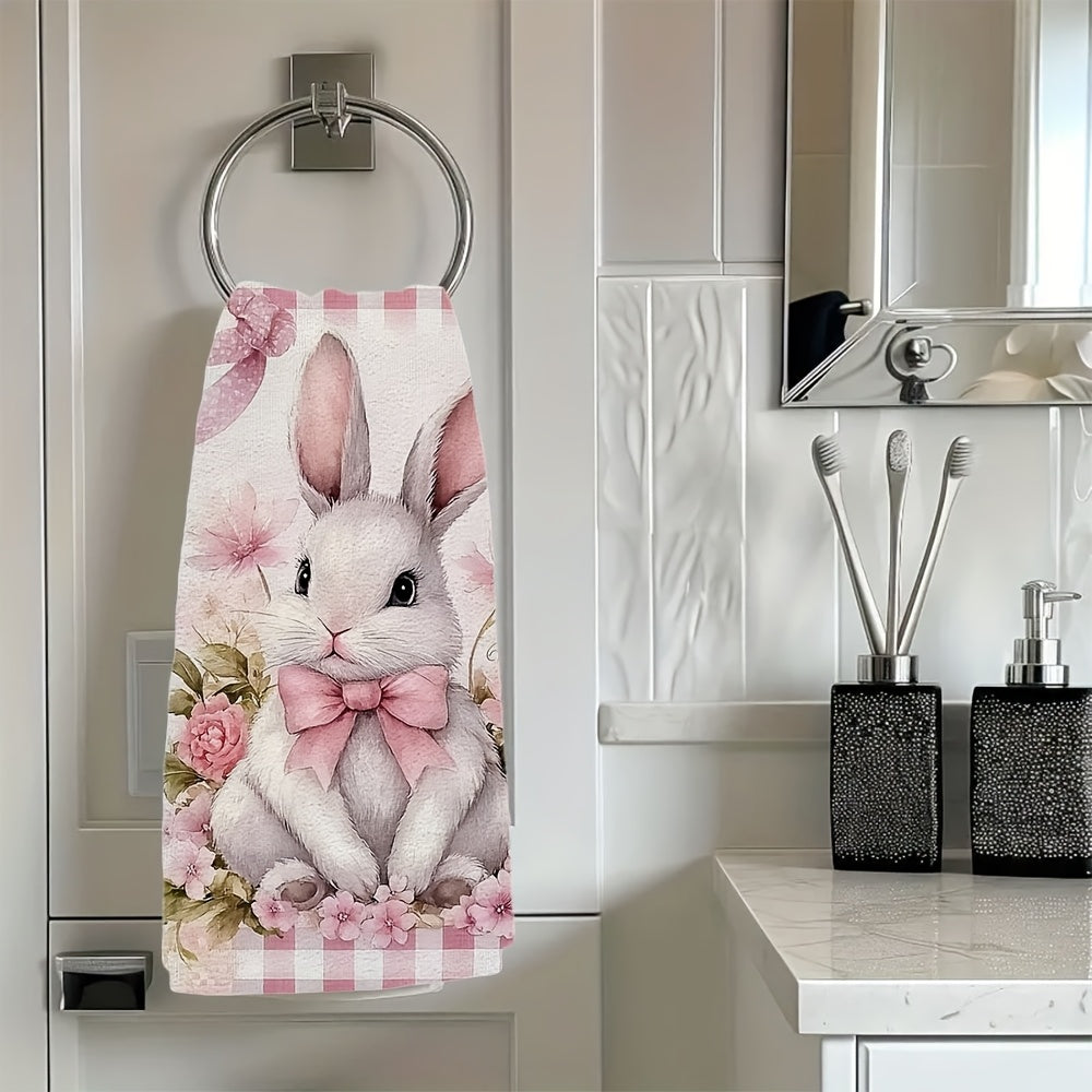 2-Pack Ultra Soft Polyester Kitchen Towels Coastal Bunny Bow Design 16x24 Inches