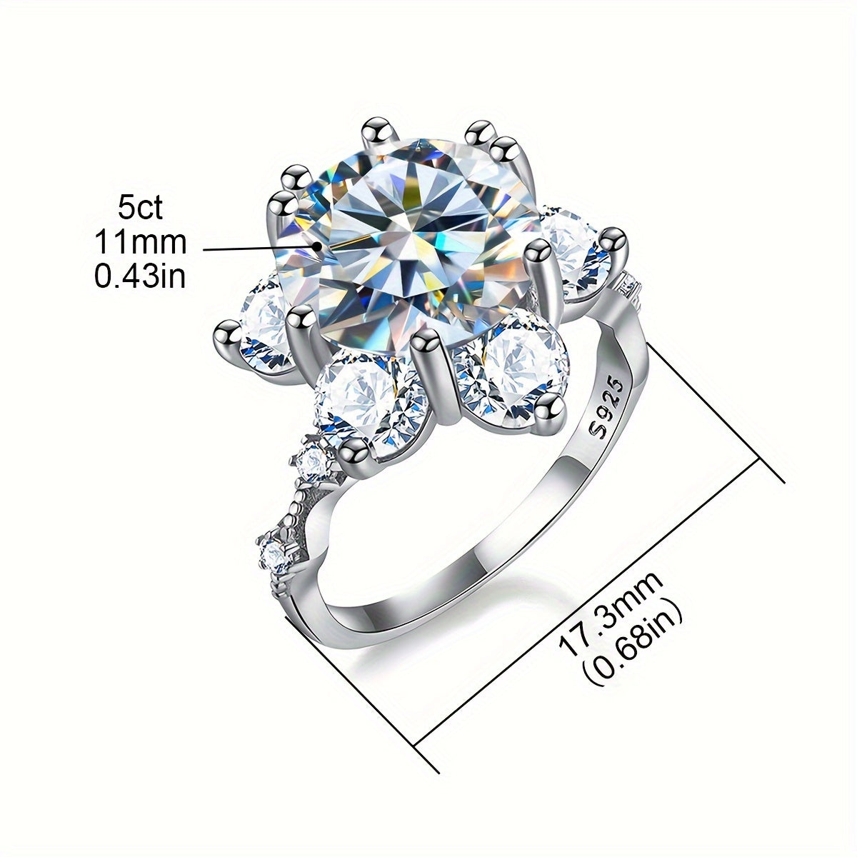 Sterling Silver 1ct Moissanite Halo Ring Wedding Band Engagement Jewelry