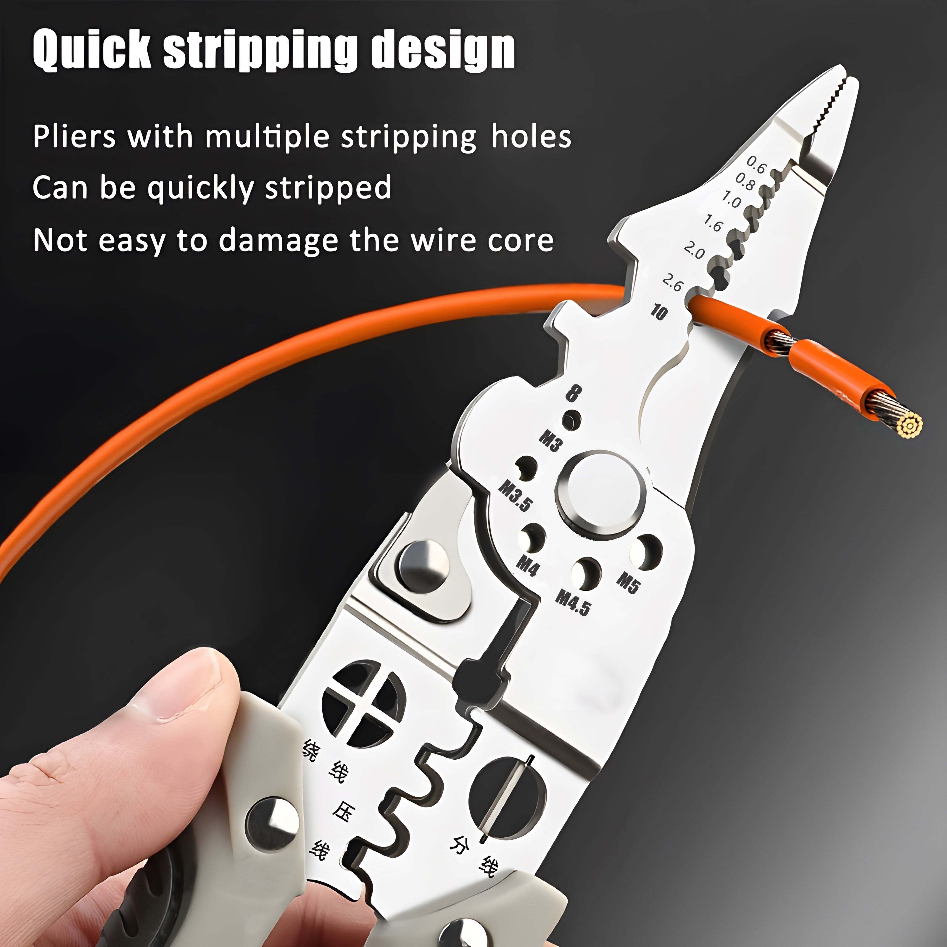 Alicates cortadores y pelacables de acero inoxidable de 21.59cm, herramienta eléctrica industrial multifuncional