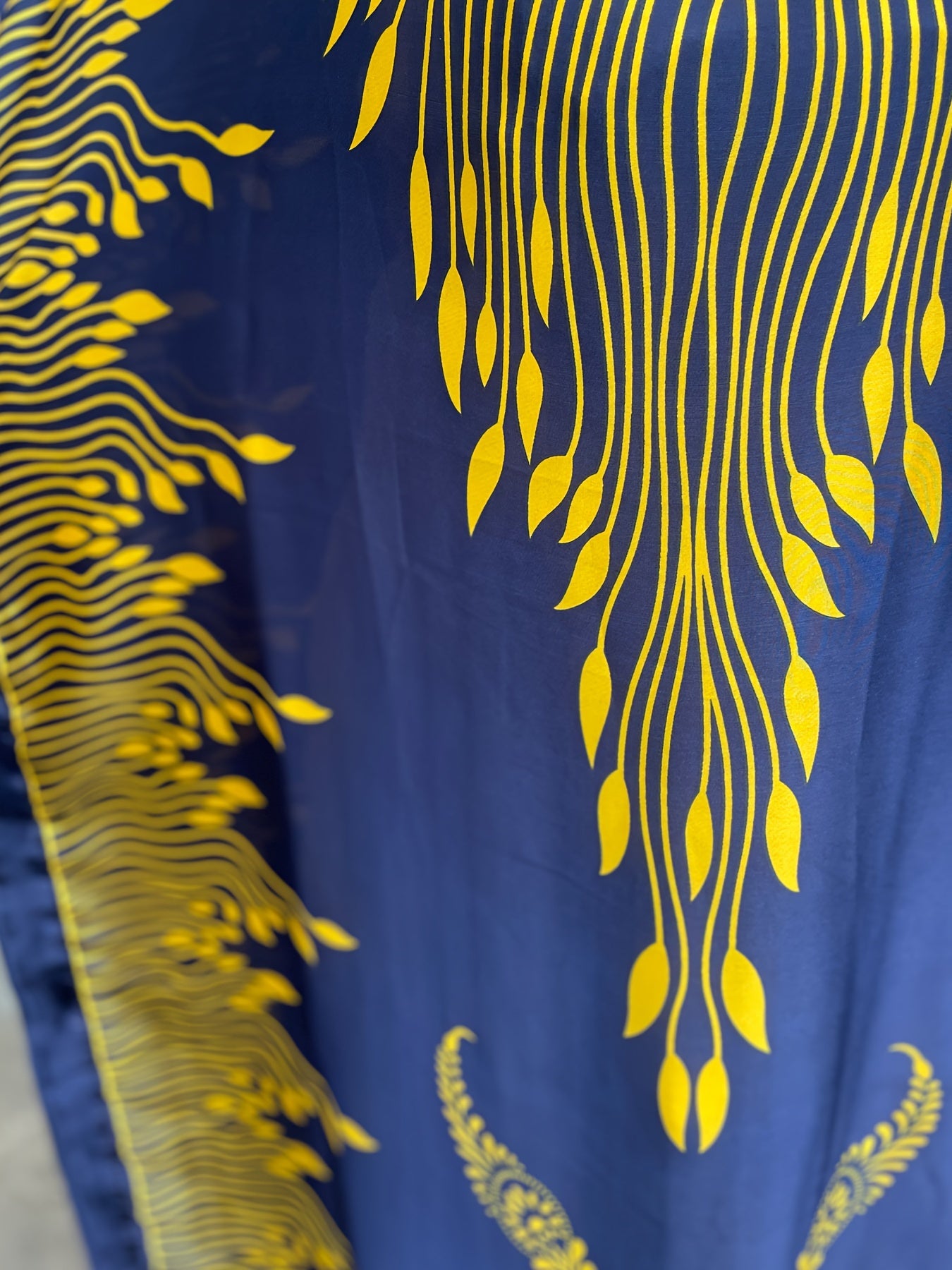 Plus Size Women's Batwing Sleeve Crew Neck Dress with Scarf Navy Blue Yellow Floral Fits All Seasons