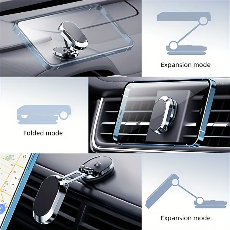 Universal Magnetic Car Phone Holder Alloy Folding 360° Adjustable Dashboard Mount