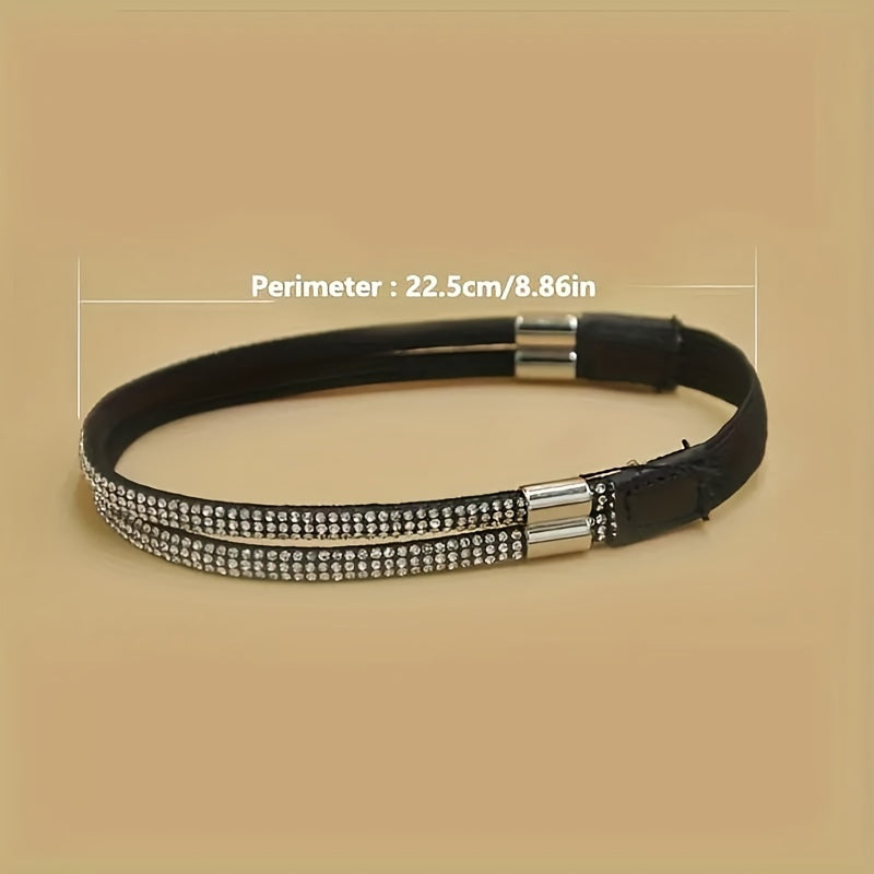 Women's Faux Leather High Heel Shoes with Rhinestones, Anti-Slip Straps