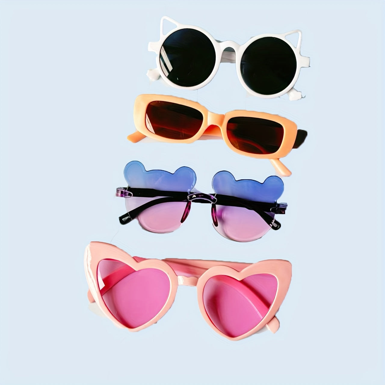 4 dona O'smirlar uchun ayiq quloqli ramkali modali ko'zoynaklar, ochiq havoda himoya qilish uchun, basseyn partiyalari va maxsus tadbirlar uchun sovg'a sifatida ideal.