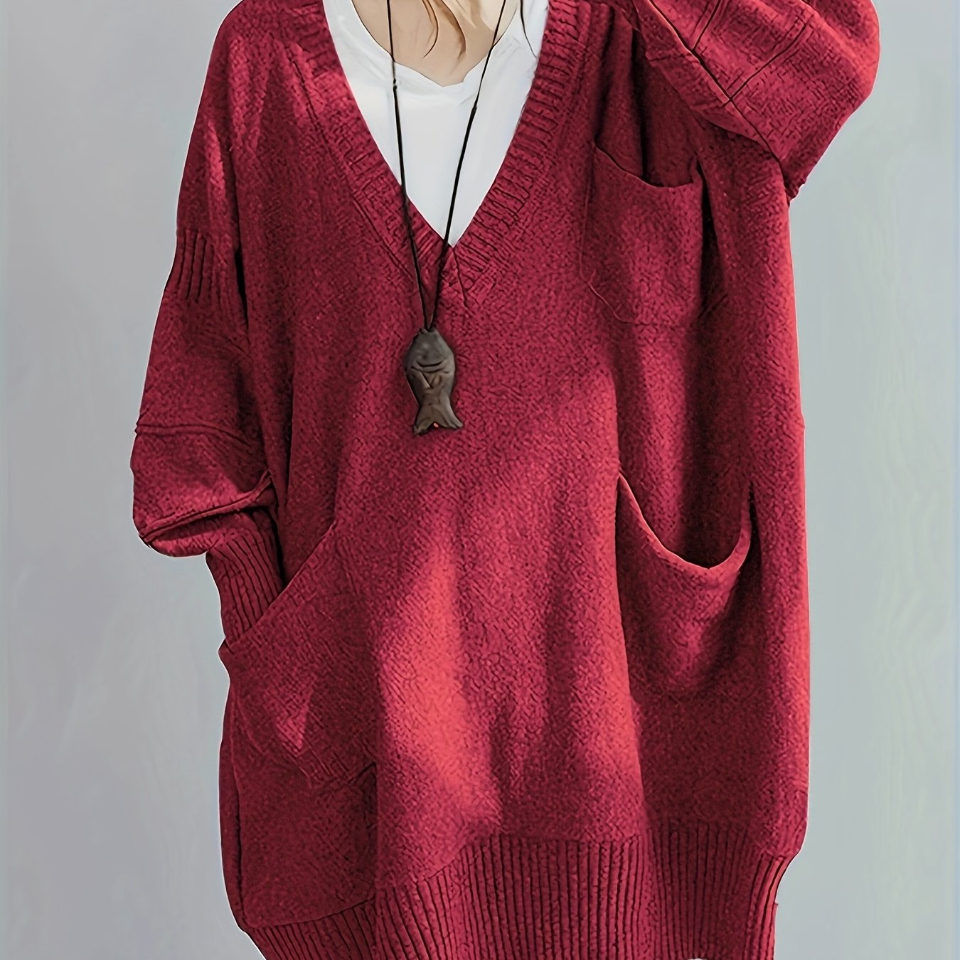 Women's V-Neck Pullover Sweater Viscose Knit Fall Winter Solid Color