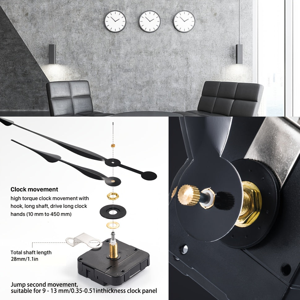 12-Inch Black Plastic Clock Movement with High Torque Long Shaft and Assembly Required