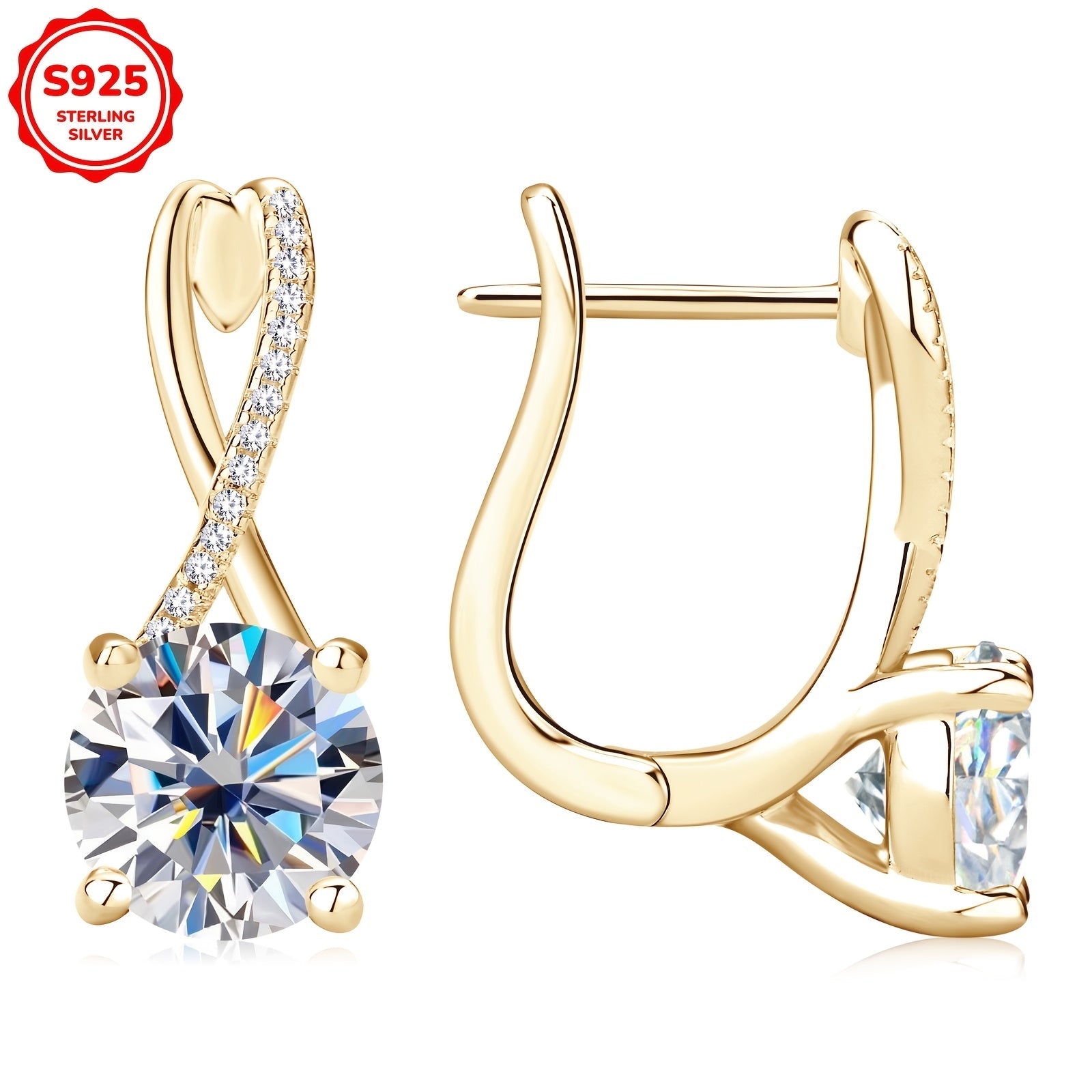 Sterling Silver Moissanite Earrings 8mm Round 2.0ct Wedding Party Jewelry