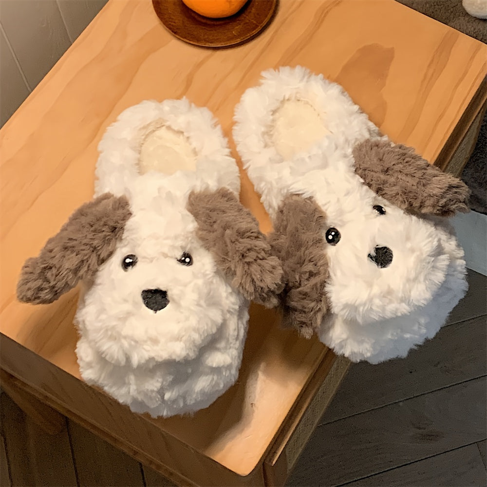 Winter Plush Slip-On Dog Slippers for Women and Men Cozy Faux Fur Lining