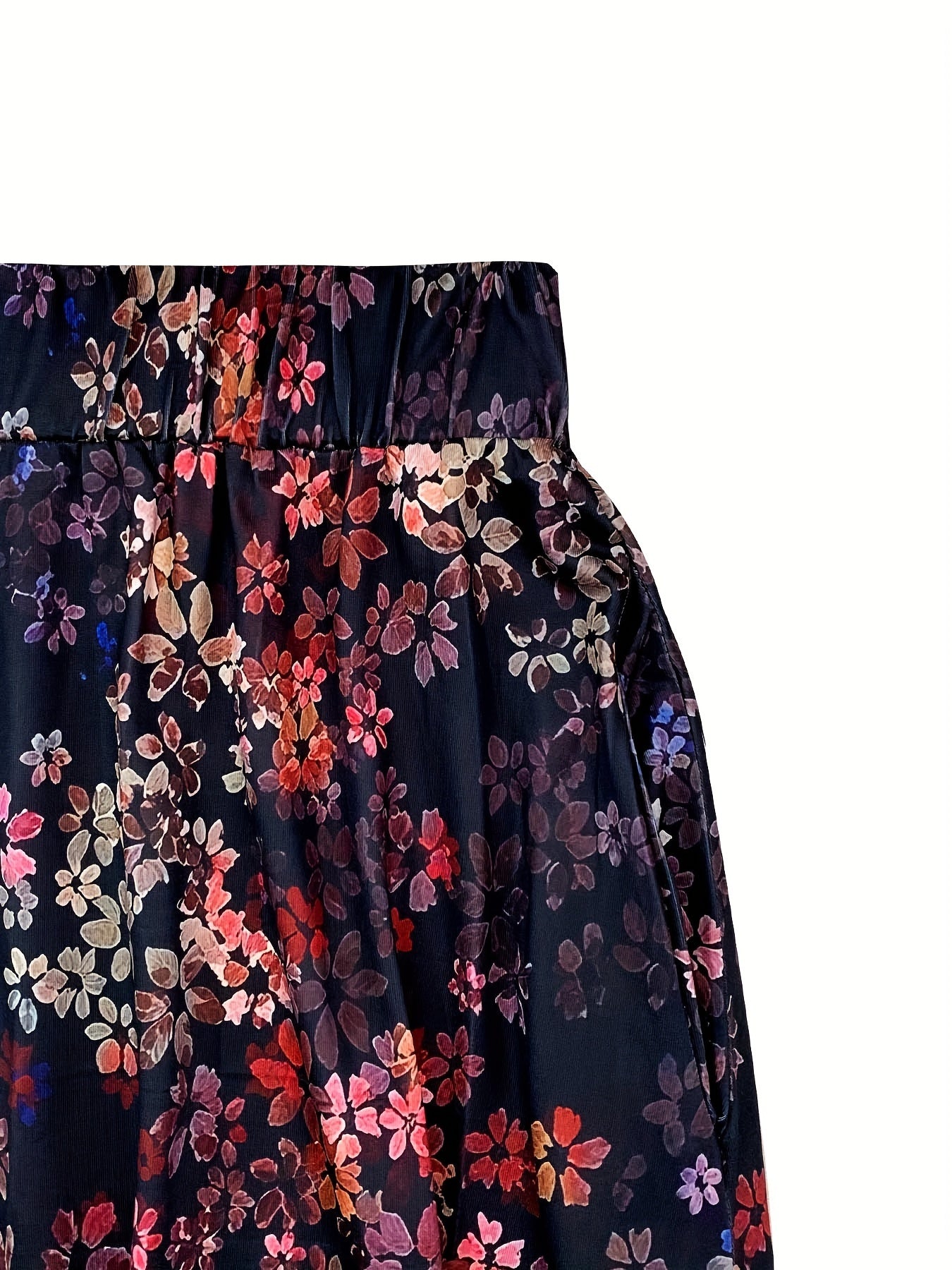 Women's Floral Skirt Plus Size Elastic Waist All-Season Pockets