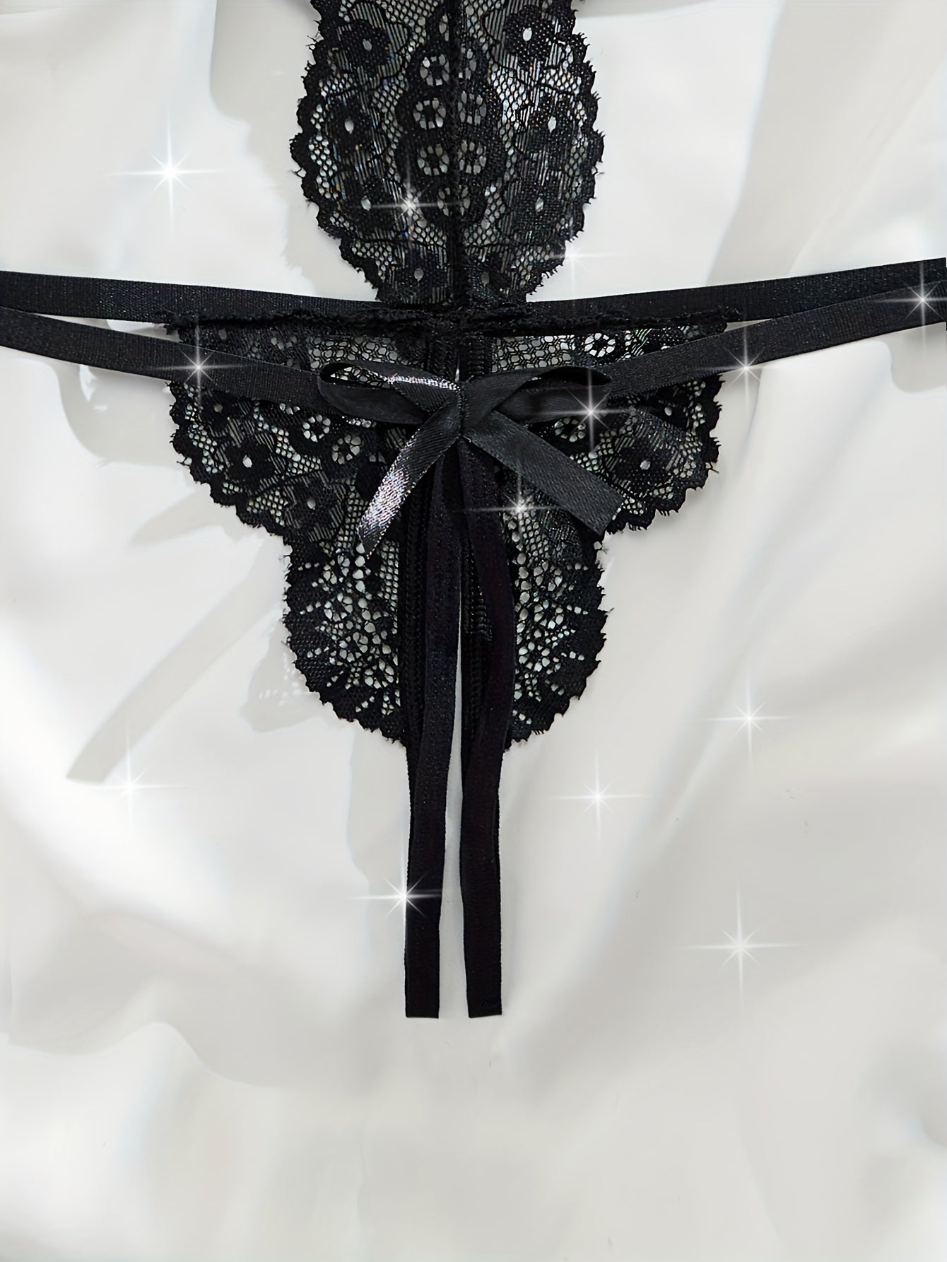 Women's Floral Lace Teddy with Bow Knot, Revealing Cups and Open Crotch Lingerie