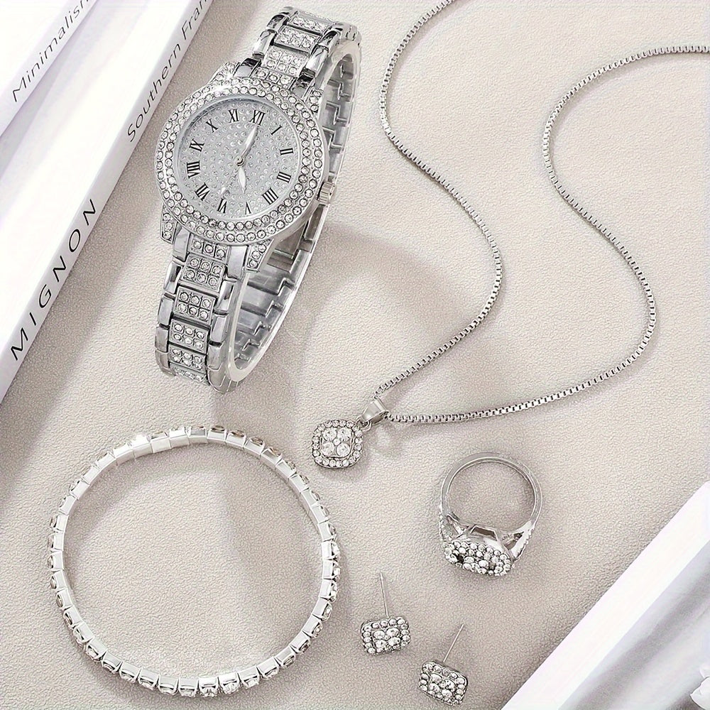 Men's Quartz Watch Set with Round Dial and Square Pendant Accessories