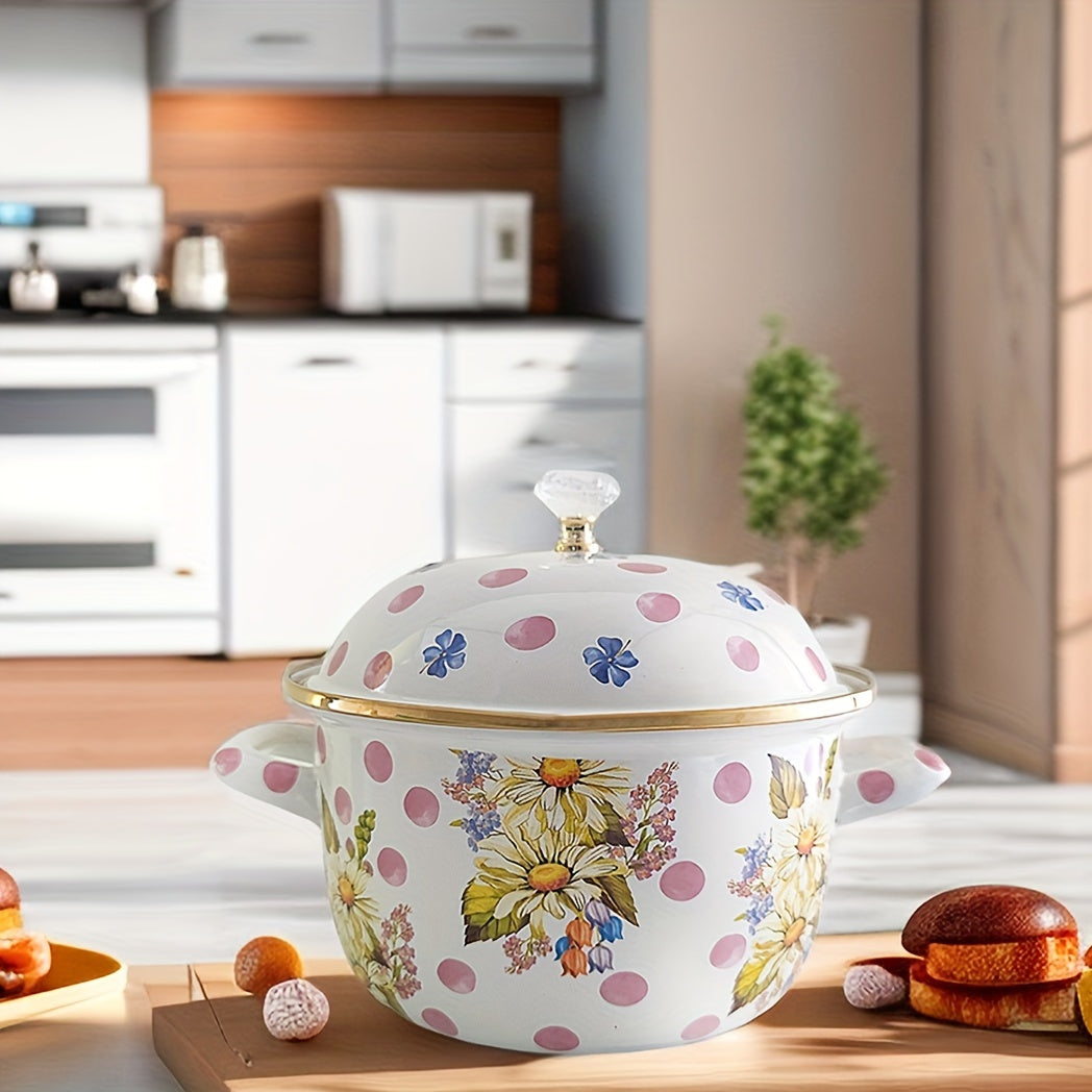 Enamel Double Ear Soup Pot Thickened High-Temperature Resistant for Electric Stove Gas Kitchenware