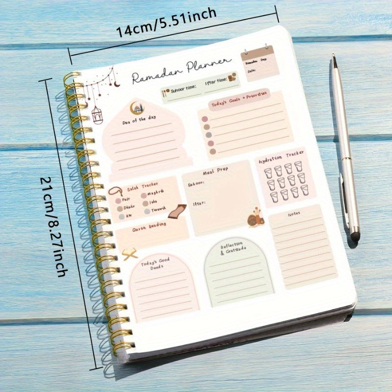 Ramadan Planner Notebook with Crescent Design, To-Do List, Priorities, A5 Spiral Diary, Various Sizes