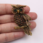 Vintage-Inspired Rhinestone Owl Brooch Pin Edgy Animal-Shaped Jewelry Accessory