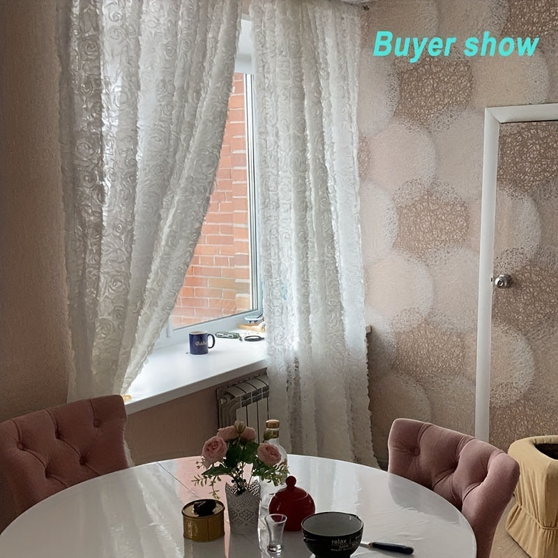 Cortina transparente de tul con bordado en 3D de rosa blanca para boda, sala de estar y oficina
