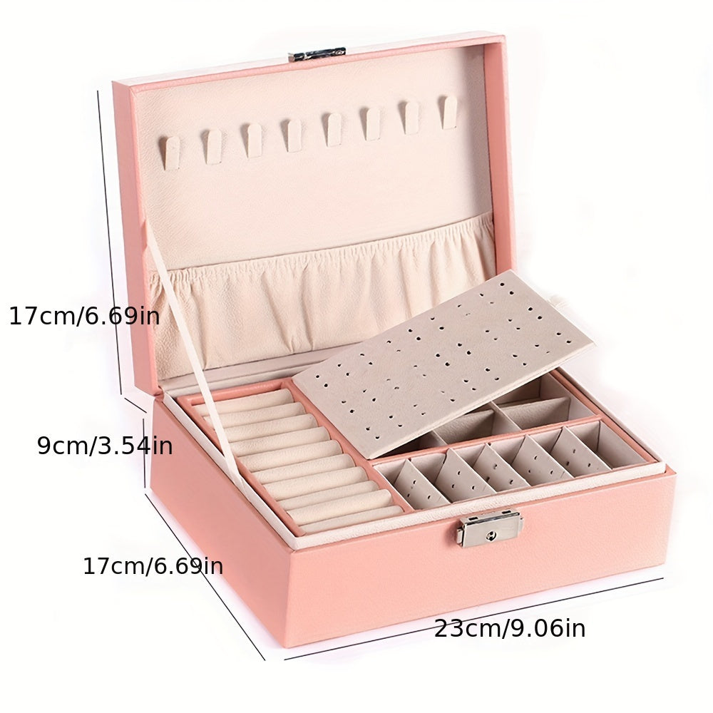 Роскошная шкатулка для украшений из искусственной кожи с двухуровневым хранением и ключевым замком