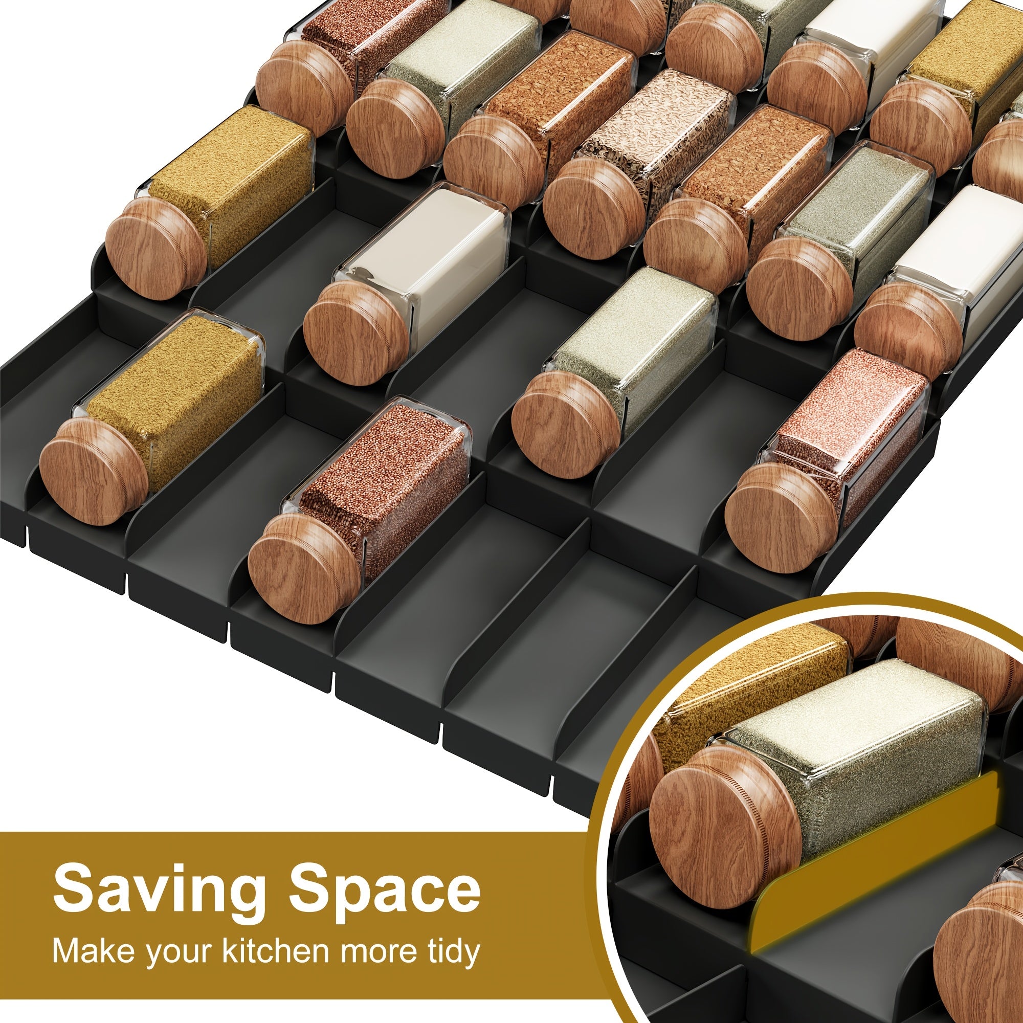 Sozlanadigan plastmassa ziravorlar shkafini tashkil etuvchi saqlash konteynerlari bilan