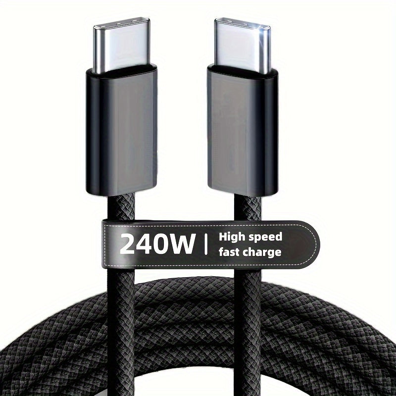 240W USB-C Charging Cable Nylon Tinned Copper Fast Data Transfer Compatible with iPhone Samsung MacBook Dell