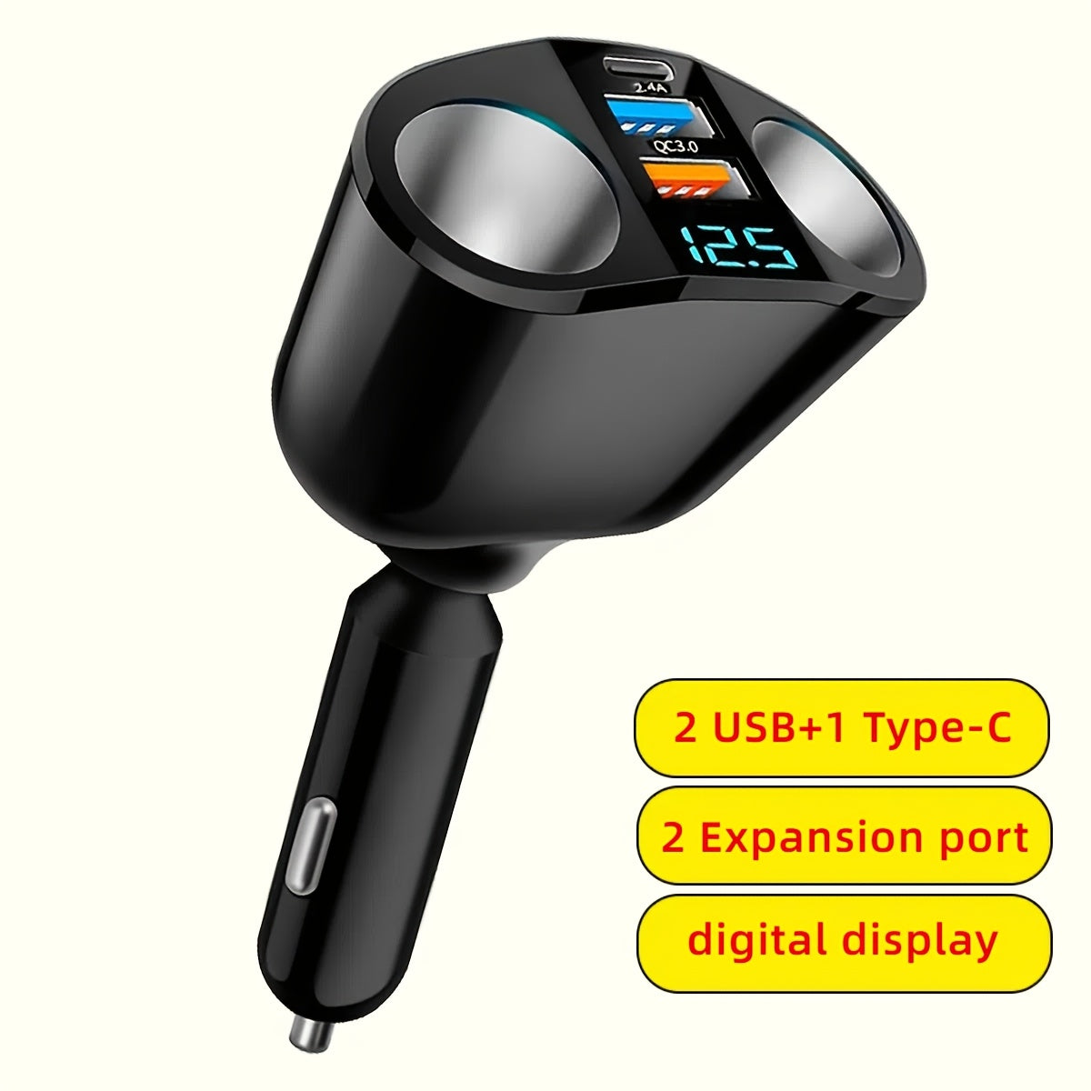 Dual USB Car Charger with Digital Display Fast Charging for Multiple Devices