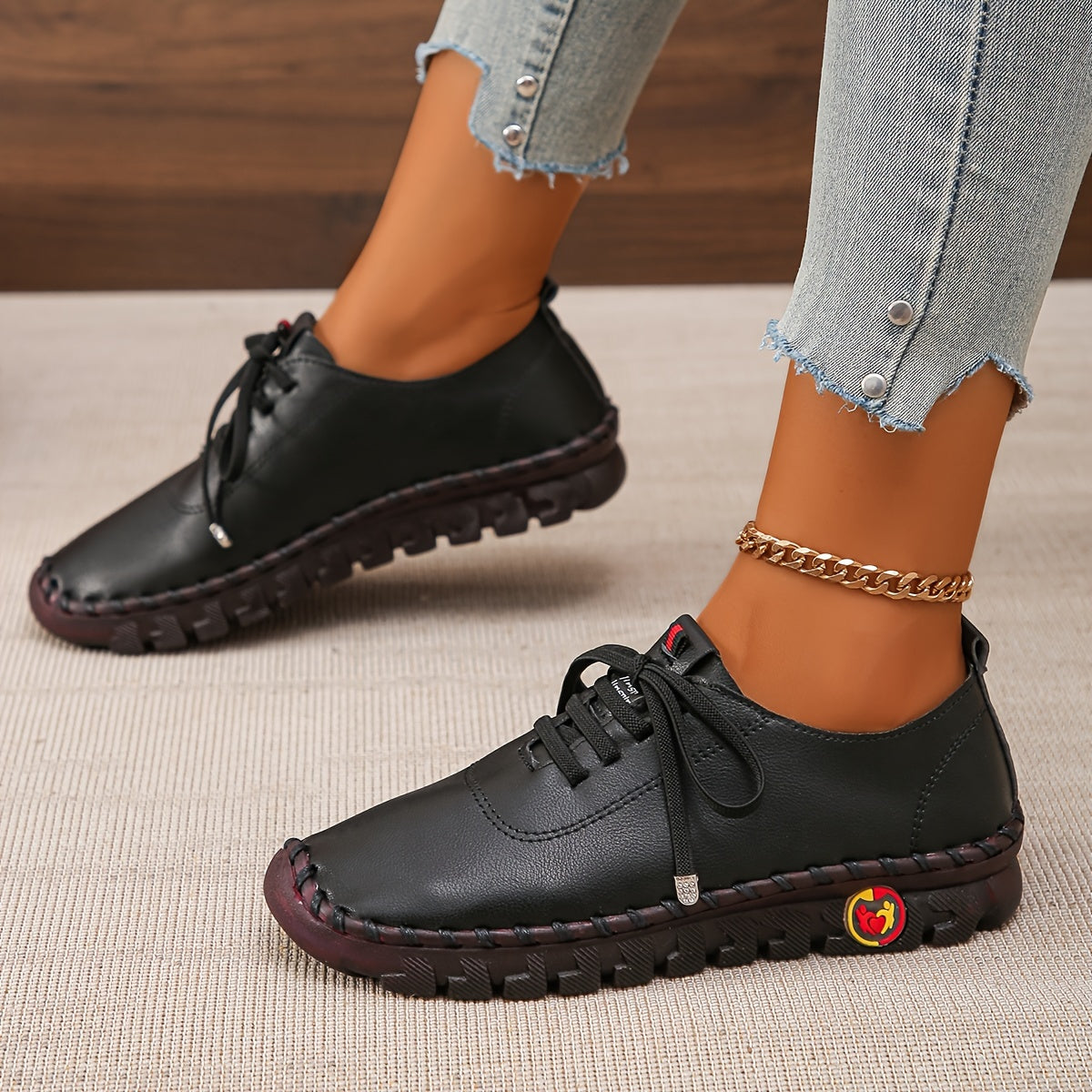 Women's Solid Color Casual Lace-Up Sneakers, Comfortable Low Top Oxfords