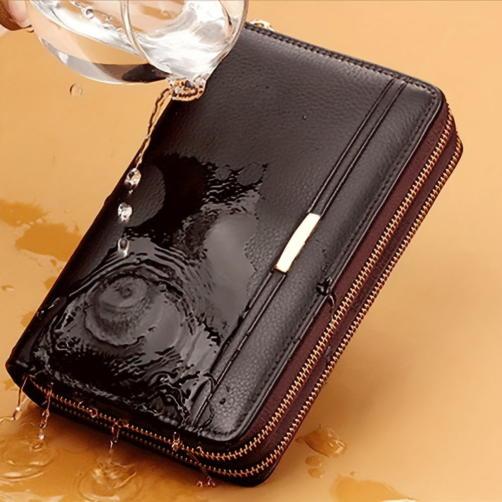 Men's Faux Leather Long Wallet with Zipper, Business Clutch Bag for Mobile Phone and Essentials